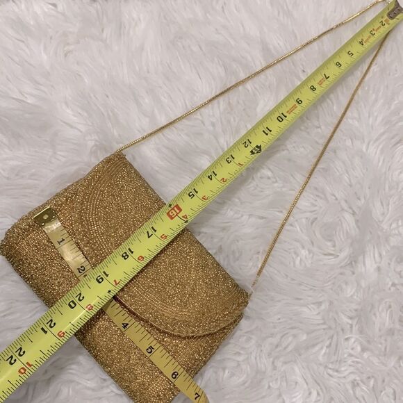 HAND MADE beaded evening bag/clutch flap snap closure goldtone strap women’s - Picture 11 of 12
